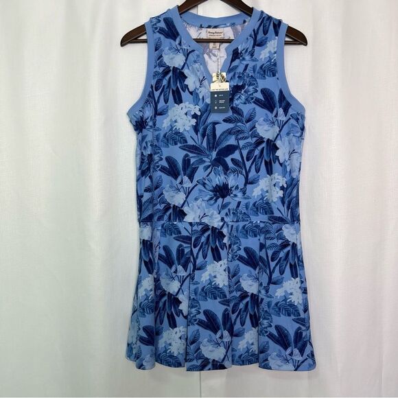 Tommy Bahama Dresses & Skirts - NWT Tommy Bahama Women’s L Active Dress Blue Floral Pleated UPF 50 Quick Dry